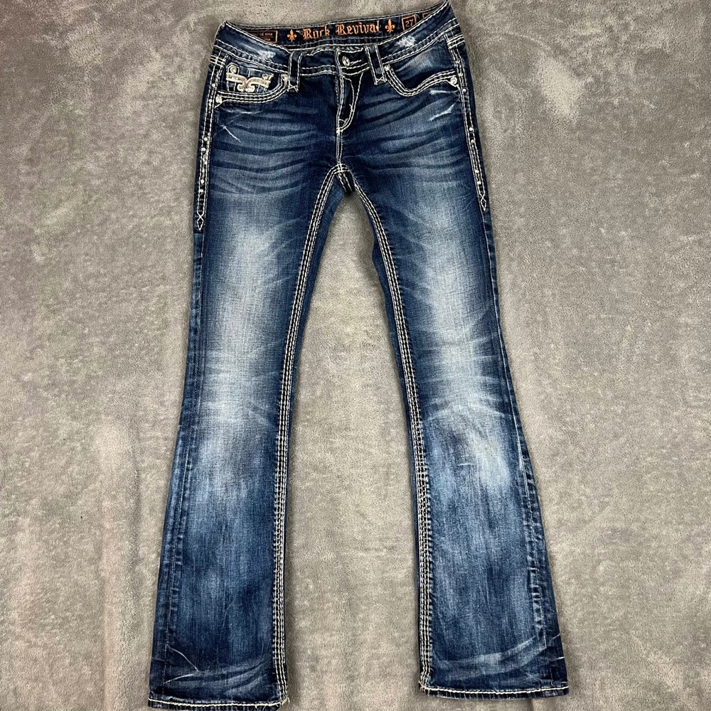 Vintage Y2K Rock Revival Kai Bootcut Jeans Womens 27 Low Rise Grunge Contrast